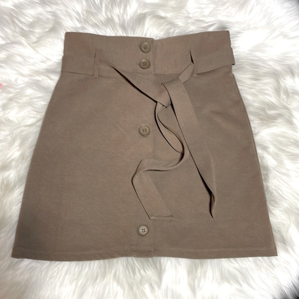 #0073 Wishlist Mocha Button Front Wide Waistband MIDI w/ Belt-S